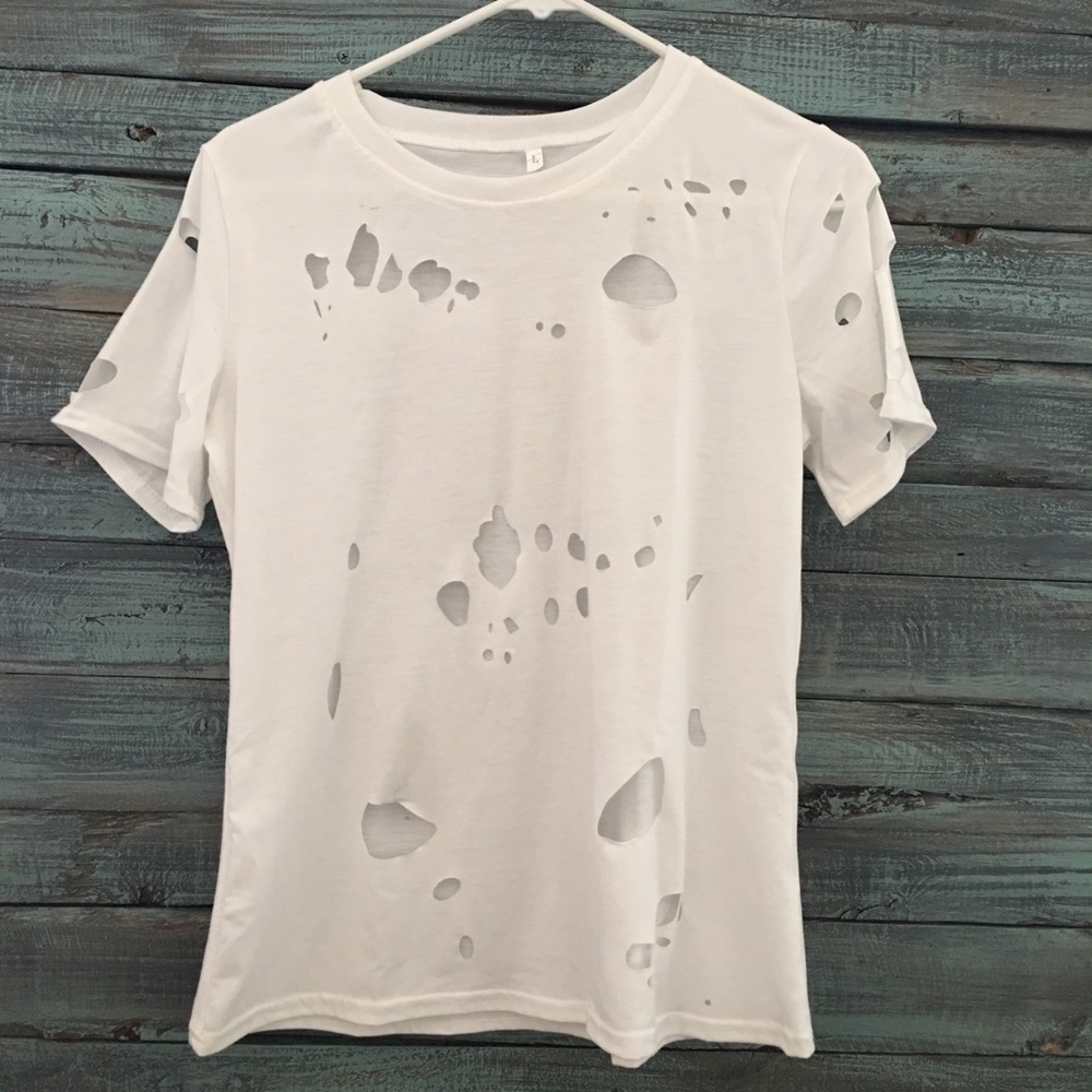 White Womens Ripped Tee